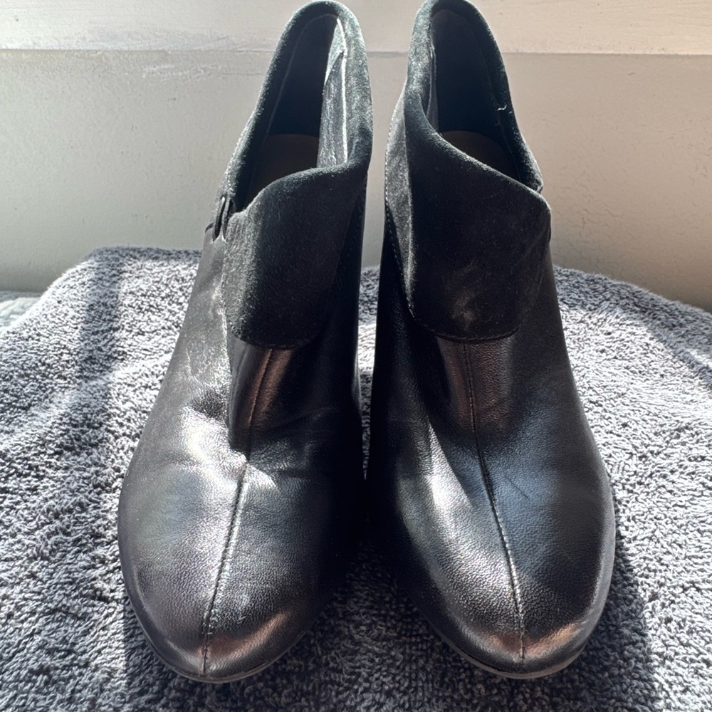Coach Black Leather Ankle Booties with Fold-Over Cuff